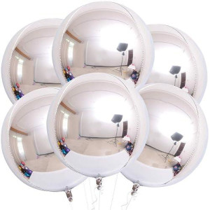 Katchon, Metallic Silver Balloons - 22 Inch, Pack Of 6 | 4D Round Silver Mylar Balloons, Silver Metallic Balloons, Silver Foil Balloons | Prom Decorations 2025 | Graduation Decorations Class Of 2025