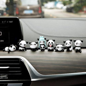 Ygmoner 8 Pcs Mini Figurine Car Dashboard Decoration Cute Car Interior Ornaments Cake Toppers (Panda)