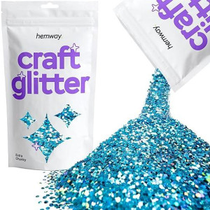 Hemway Craft Glitter 100G / 3.5Oz Glitter Flakes For Arts Crafts Tumblers Resin Epoxy Scrapbook Glass Schools Paper Halloween Decorations - Extra Chunky (1/24" 0.040" 1Mm) - Ocean Blue Holographic