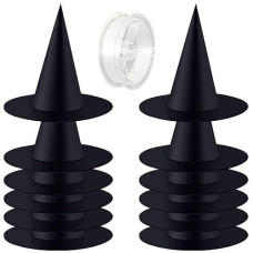 Zeedix 12 Pcs Halloween Black Witch Hats- Halloween Hanging Decorations Witch Hat With 98 Feet Hanging Rope For Halloween Costume Accessories Party Decoration(Large)