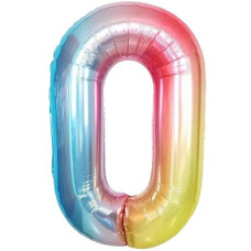 Large, 0 Rainbow Balloons Number - Huge, 40 Inch Zero Number Balloon | Colorful Rainbow Balloons Birthday Decorations | Rainbow 0 Color Balloon | Rainbow Party Supplies | Rainbow Birthday Decorations