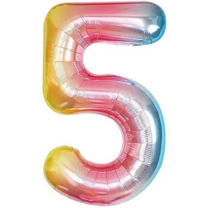 Katchon, Giant Rainbow Number 5 Balloon - 40 Inch | 5 Balloon Number For 5Th Birthday Decorations | Rainbow 5 Balloon, Rainbow Birthday Decorations | 5 Birthday Balloon, Unicorn Party Decorations