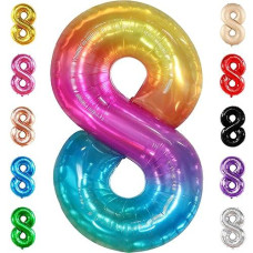 KatchOn Rainbow Number 8 Balloon - 40 Inch Tie Dye Decor