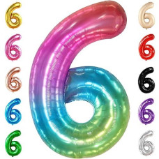 KatchOn Giant Rainbow Number 6 Balloon - 40 Inch Decor