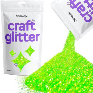 Hemway Craft Glitter 100G / 3.5Oz Glitter Flakes For Arts Crafts Tumblers Resin Epoxy Scrapbook Glass Schools Paper Halloween Decorations - Chunky (1/40" 0.025" 0.6Mm) - Fluorescent Green