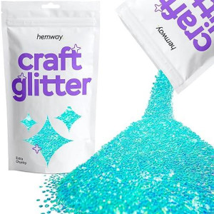 Hemway Craft Glitter 100G / 3.5Oz Glitter Flakes For Arts Crafts Tumblers Resin Epoxy Scrapbook Glass Schools Paper Halloween Decorations - Extra Chunky (1/24" 0.040" 1Mm) - Fluorescent Blue