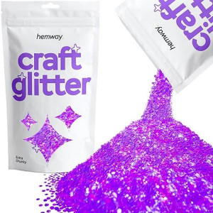 Hemway Craft Glitter 100G / 3.5Oz Glitter Flakes For Arts Crafts Tumblers Resin Epoxy Scrapbook Glass Schools Paper Halloween Decorations - Extra Chunky (1/24" 0.040" 1Mm) - Fluorescent Purple