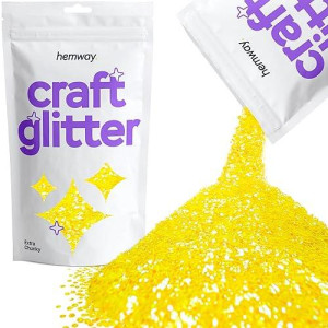 Hemway Craft Glitter 100G / 3.5Oz Glitter Flakes For Arts Crafts Tumblers Resin Epoxy Scrapbook Glass Schools Paper Halloween Decorations - Extra Chunky (1/24" 0.040" 1Mm) - Fluorescent Yellow