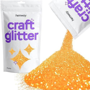 Hemway Craft Glitter 100G / 3.5Oz Glitter Flakes For Arts Crafts Tumblers Resin Epoxy Scrapbook Glass Schools Paper Halloween Decorations - Chunky (1/40" 0.025" 0.6Mm) - Fluorescent Orange