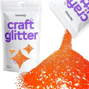 Hemway Craft Glitter 100G / 3.5Oz Glitter Flakes For Arts Crafts Tumblers Resin Epoxy Scrapbook Glass Schools Paper Halloween Decorations - Extra Chunky (1/24" 0.040" 1Mm) - Fluorescent Peach