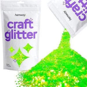 Hemway Craft Glitter 100G / 3.5Oz Glitter Flakes For Arts Crafts Tumblers Resin Epoxy Scrapbook Glass Schools Paper Halloween Decorations - Extra Chunky (1/24" 0.040" 1Mm) - Fluorescent Green