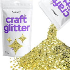 Hemway Craft Glitter 100G / 3.5Oz Glitter Flakes For Arts Crafts Tumblers Resin Epoxy Scrapbook Glass Schools Paper Halloween Decorations - Super Chunky (1/8" 0.125" 3Mm) - Sand Gold