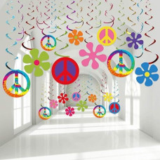 Outus 60's Hippie Party Foil Swirl Decorations, 30 Count