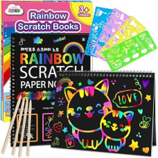 Zmlm Scratch Paper Art-Crafts Gift: 2 Pack Rainbow Notebooks Supplies Toys For 3 4 5 6 7 8 9 10 Years Old Girls And Boys Kids Valentines Day Gifts Birthday Party Games Easter Basket Stuffers (Pink)