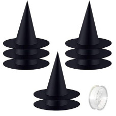 Zeedix 8 Pcs Halloween Black Witch Hats- Halloween Hanging Decorations Witch Hat With 98 Feet Hanging Rope For Halloween Costume Accessories Party Decoration(M)