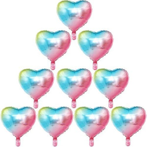 [10 Pack] Heart Shape Foil Balloons, 18" Mylar Balloons Aluminum Foil Decorations For Birthday Party/Wedding/Engagement Party/Celebration/Holiday/Show/Party Activities (Pink Bule Gold)