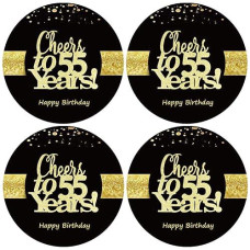 Sumerk 48 Pcs Cheers To 55 Stickers Large Bottle Stickers 55Th Birthday Stickers Card Seals 2 Inches Round Happy Birthday Party Favors Stickers