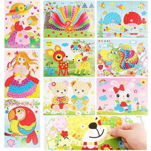 10 Pcs Kids Arts And Crafts Kits-Crystal Mosaic Sticker Painting Learning Education Toys For Toddler Kids, Early Learning Games Handmade Art Kit For Preschool Toddlers Boys Girls.