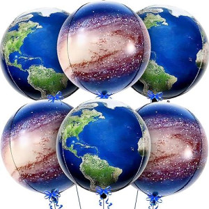 Katchon, Big 22 Inch Galaxy Balloons - Pack Of 6, Galaxy Party Supplies | 360 Degree 4D Round Sphere Space Balloons For Galaxy Party Decorations | Planet Balloons For Outer Space Party Decorations