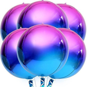 Katchon, Purple Galaxy Balloons - 22 Inch, Pack Of 6 | Iridescent Balloons, Round 4D Metallic Balloons For Galaxy Birthday Party Decorations | Purple And Blue Balloons For Galaxy Party Decorations