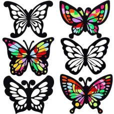 Outus Butterfly Stained Glass Effect Paper Butterfly Suncatcher, 6 Types For Window Art Classroom Art Craft Party Favor Travel Toy, 6.3 X 4.3 Inch With Colored Paper (12 Pieces)