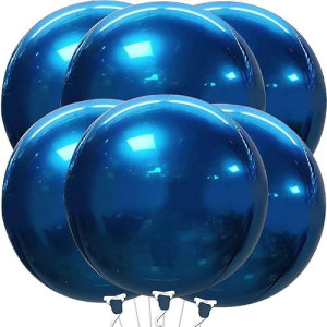 Katchon, Mylar Metallic Blue Balloons - Big 22 Inch, Pack Of 6 | Round Blueberry Balloons For Blueberry Party Decorations | Navy Blue Metallic Balloons | Blue Easter Balloons For Easter Decorations