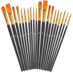 Soucolor Acrylic Paint Brushes Set, 20Pcs Round Pointed Tip Artist Paintbrushes For Acrylic Painting Oil Watercolor Canvas Boards Rock Body Face Nail Art, Halloween Pumpkin Ceramic Crafts Supplies