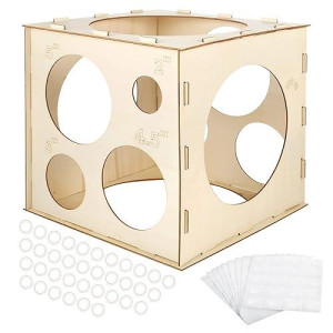 Auihiay 12 Holes Wood Balloon Sizer Cube Box With 200 Pcs Balloon Glue Points, Collapsible Balloon Size Measuring Tool For Balloon Garland Balloon Columns Balloon Arches Decorations (2-10 Inch)