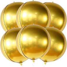 Katchon, Big Gold Foil Balloon - 22 Inch, Pack Of 6 | 360 Degree 4D Round Gold Mylar Balloons, Gold Party Decorations | Chrome Gold Balloons | Graduation Balloons, Graduation Decorations Class Of 2025