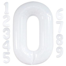 Large, Number 0 White Balloon For Party- 40 Inch | Foil Zero Number Balloon For Black And White Party Decorations | 0 White Number Balloon, Anniversary, White Mylar Balloons For Birthday Party Dècor