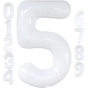 White Number 5 Balloons For 5Th Birthday Decorations - Large 40 Inch 5Th Birthday Balloons Decorations | Foil White 5 Balloon Number For 5 Year Old Birthday, Anniversary, 5Th Birthday Party Supplies