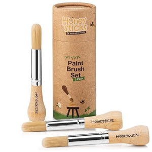 Honeysticks My First Paint Brush Set - 3 Pack: Ideal For Babies And Toddlers. Jumbo Brushes With Chubby Wood Handles For Easy Grip, Vegan. Includes Handy Storage Container