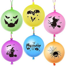 Zmciner 36 Pcs Halloween Punch Balloons, Halloween Punching Balloons Party Favor Supplies Decorations, Goodie Bag Filler, Trick Or Treat Game, Halloween School Classroom Game (6 Themes)