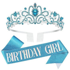 Birthday Tiara For Women, Blue Birthday Crowns, Birthday Girl Crown, Birthday Girl Sash And Tiara With Rhinestone, Birthday Queen Sash And Rhinestone Tiara, Tiara Crowns For Women In Bulk