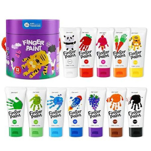 Jar Melo Washable Finger Paints For Toddlers, 12 Colors Large Capacity (2.1Fl Oz), Non Toxic Baby Paint For Hand And Feet, Safe Art Supplies, Preschool Learning Gifts For Kids Age 2+