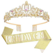 Birthday Tiara Crowns, Tiara For Women Ab Rhinestone, Happy Birthday Queen Tiara For Women, Birthday Crown For Girls, Birthday Girl Tiara, Crowns With Birthday Girl Sash, Gold Crowns For Women