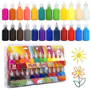 Darice Puff Paint, 24 Pack 3-D Fabric Paint, Classic Colors, Permanent Non-Toxic Paint Set For Kids, Ages 3+