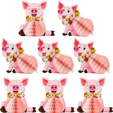 Zonon Pig Party Decorations Luau Pig Honeycomb Centerpieces Tabletop Pig Birthday Party Supplies For Tropical Hawaiian Pig Birthday Party Luau Table Decoration(8 Pieces)