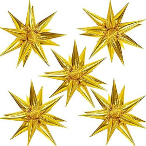 Zakvoor 60 Pcs Star Balloons 12 Spike Foil Explosion Party Decoration Balloons For Christmas New Year Eve Graduation Birthday (Gold)