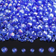 Willbond 600 Pcs Crystal Glass Beads For Jewelry Making Bulk Faceted Gemstone Rondelle Loose Beads For Bracelet Diy Crafts 8 Mm, 6 Mm, 4 Mm(Blue Ab Color)