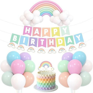 Pastel Rainbow Party Decoration Set Pastel Rainbow Themed Party Kit Happy Birthday Pastel Color Banner Rainbow Bridge Balloons Cake Topper For Pastel Rainbow Girls' Birthday Themed Baby Shower