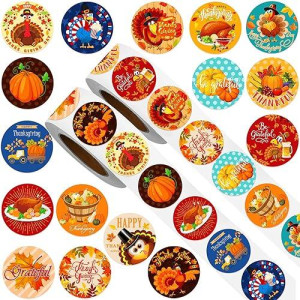 Zonon 1000 Pieces Thanksgiving Party Stickers Round Funny Turkey Label Stickers Pumpkin Maple Leaf Adhesive Decals Autumn Theme Seal Stickers For Thanksgiving Fall Party Decorations