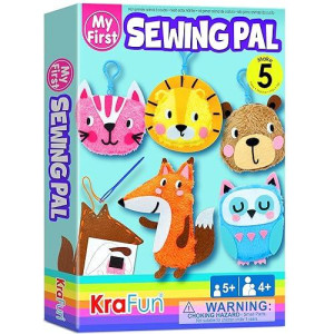 Krafun My First Sewing Animal For Kids, Beginner Art & Craft, 5 Easy Activities Stuffed Animal Dolls, Keyring Charms, Instructions & Felt Materials For Learn To Sew, Embroidery