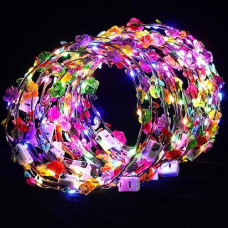 40 Pcs Led Flower Headband, Light Up Flower Crown Garland Flower Headdress Floral Headpiece For Women Hair Accessories Birthday Wedding Party(Plum Blossom Style)