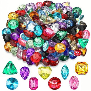 135 Pcs Pirate Treasure Multi-Color Acrylic Diamond Fake Jewels For Bling Fake Diamonds Gems Pirate Jewels Gemstone For Halloween Pirate Party Table Decorations Hunt Party Favors Pretend Play