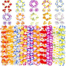 Hawaiian Leis, Luau Party Supplies, 40Pcs Thickened Garland Flower Leis, Tropical Hawaiian Party Necklace, Headbands And Wristbands, Kids And Adults Party Supplies, Birthday, Easter