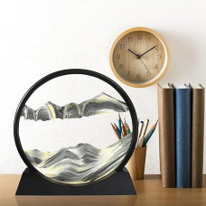 Winthfure Moving Sand Art Picture 3D Deep Sea Sandscape In Round Glass Flowing Sand Frame, Children'S Large Desktop Art Toys, Home And Office Desktop Decorations (7", Black)