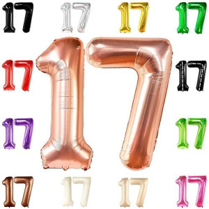 Katchon, Giant Rose Gold 17 Balloon Numbers - 40 Inch | Happy 17Th Birthday Decorations, 17 Birthday Balloons | Number 17 Balloons For Happy Birthday Decorations | 17 Number Balloons