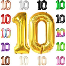 KatchOn Gold 10 Balloon - 40 Inch Giant Number 10 for Birth