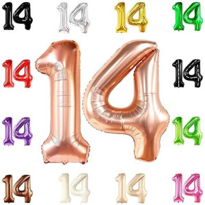 Katchon, Giant Rose Gold 14 Balloon Numbers Set - 40 Inch | Happy 14Th Birthday Decorations For Girls | 14Th Birthday Balloons, 14 Year Old Party Decorations Girl | Rose Gold 14 Birthday Decorations